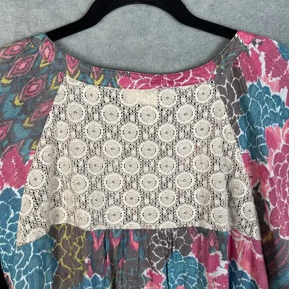 Fig And Flowers Top Womens 3X Pink Floral Long Sleeve Lightweight Boho Cottage - Picture 5 of 13